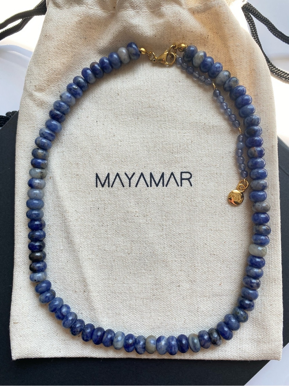NEW MAYAMAR Blue Lapis Lazuli Beaded Necklace 18K Gold Plated Coastal Layering